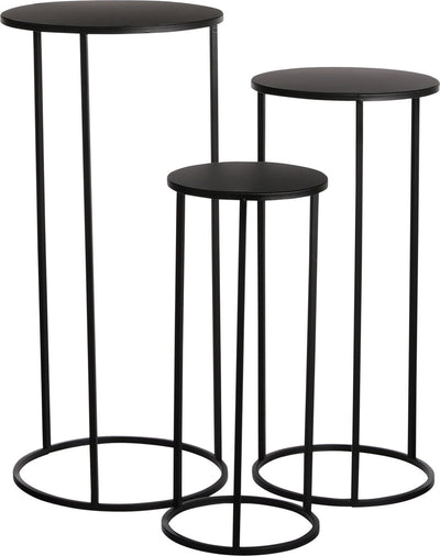 Mica decorations quinty bijzettafel - set van 3 - h70 x ø32 cm - metaal - zwart