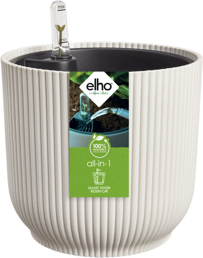 Elho all-in-1 vibes rond 18 + swi 17 - bloempot met watermeter - 100% gerecycled plastic - ø 18 cm - linnen wit