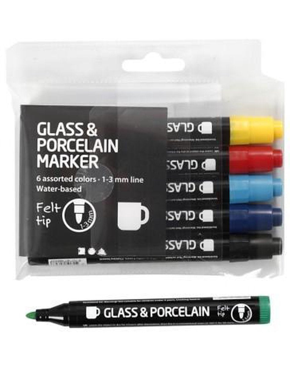 Creativ company cc glas- en porseleinstift zonder pomppunt set basis 6 stuks