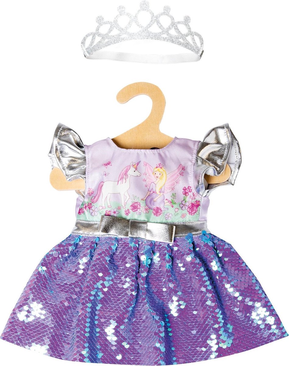 Heless poppenjurk fee en eenhoorn met sequins en kroon, 28-35 cm