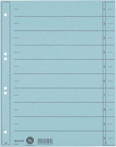 Leitz staffeltabblad karton - beschrijfbare tabs, 2 4-rings - voor ordners en ringbanden - lichtblauw
