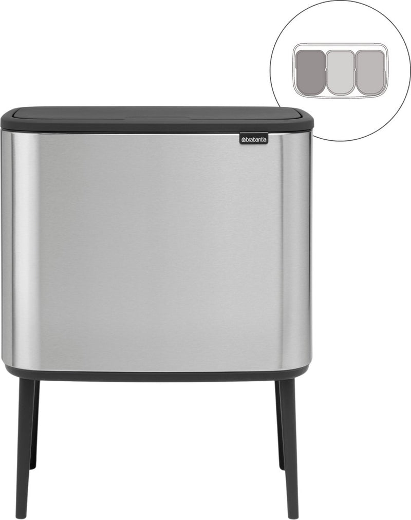 Brabantia bo touch bin prullenbak - 3 x 11 liter - afvalscheiding - matt steel fingerprint proof