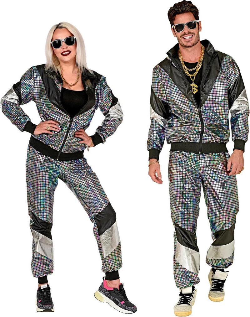 Finidi trainingspak disco jaren 80 zilver reflecterend