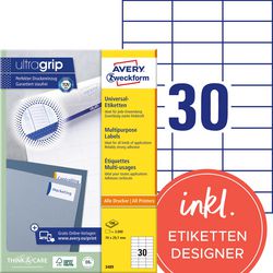 Universele etiketten avery zweckform 3489 70x29,7mm wit