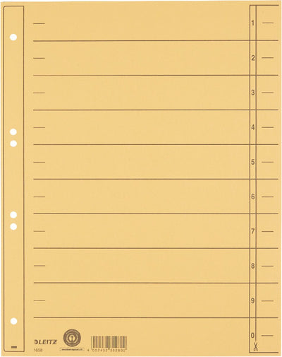 Leitz staffeltabblad karton - beschrijfbare tabs, 2 4-rings - voor ordners en ringbanden - geel