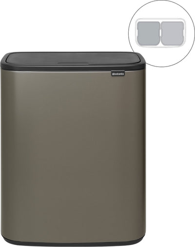 Brabantia bo touch bin prullenbak - 2 x 30 liter - afvalscheiding - platinum
