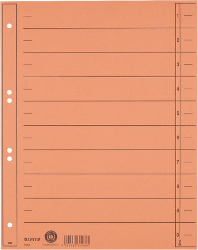 Leitz staffeltabblad karton - beschrijfbare tabs, 2 4-rings - voor ordners en ringbanden - oranje