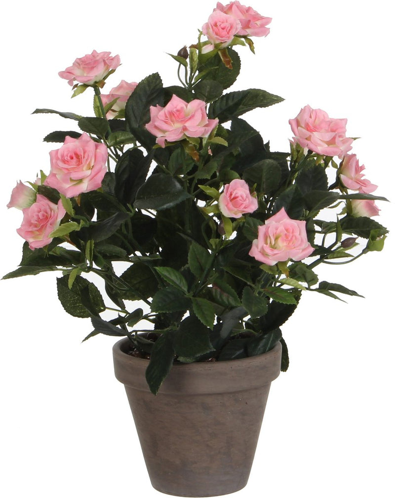 Mica decorations kunstplant - rozen - roze - in grijze pot - 33cm - kunst roos