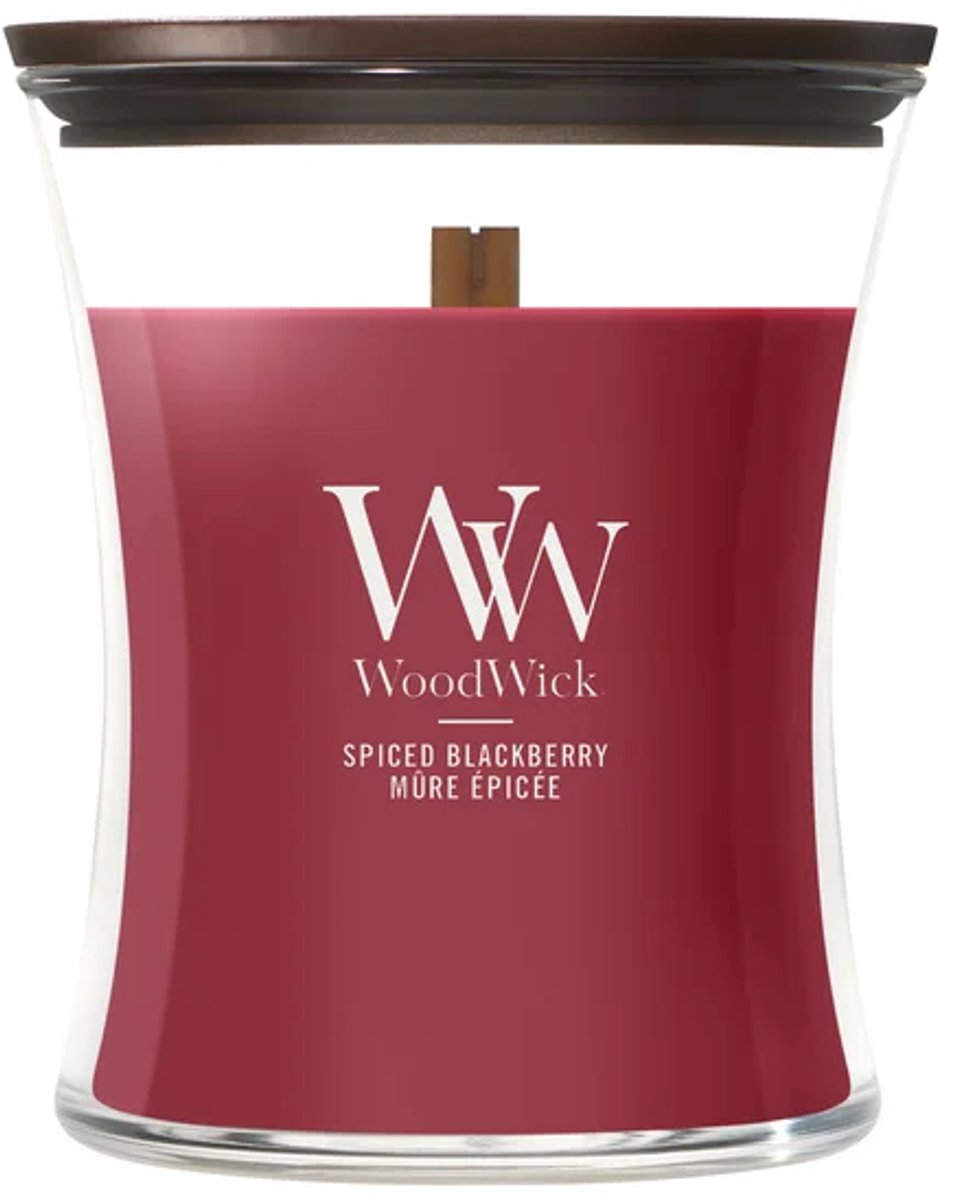 Woodwick hourglass medium geurkaars - spiced blackberry - 60 branduren