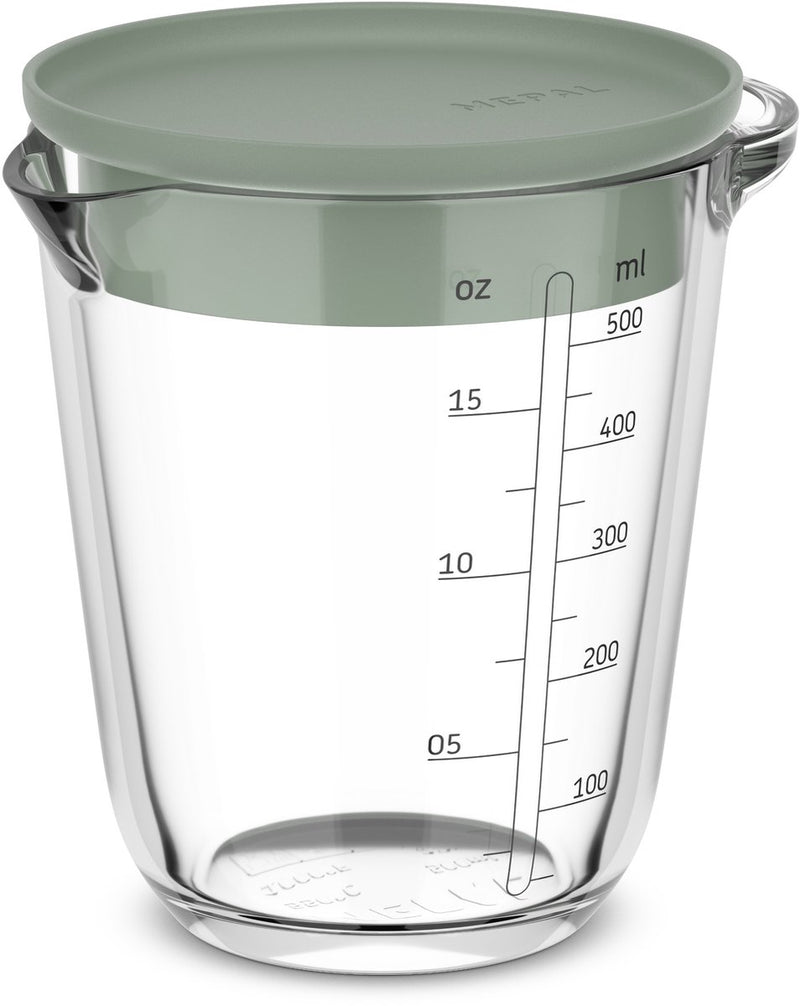 Mepal glas maatbeker met deksel chef it - 500 ml - maataanduiding - vaatwasmachine-. magnetron- en ovenbestendig - bakspullen - nordic sage