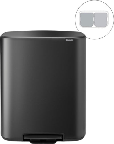 Brabantia bo prullenbak - 2 x 30 liter - afvalscheiding - confident grey