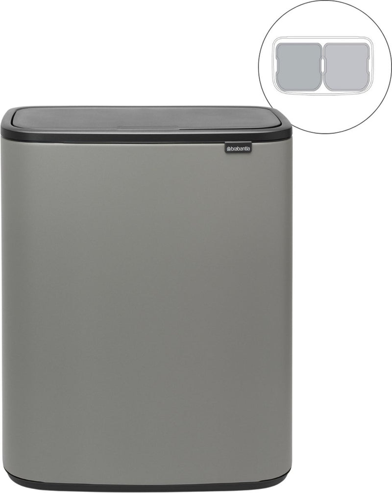 Brabantia bo touch bin prullenbak - 2 x 30 liter - afvalscheiding - mineral concrete grey