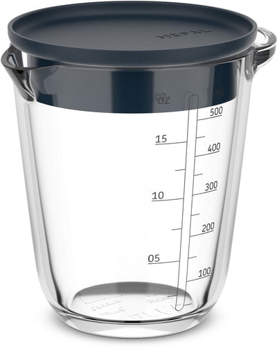 Mepal glas maatbeker met deksel chef it - 500 ml - maataanduiding - vaatwasmachine-. magnetron- en ovenbestendig - bakspullen - navy