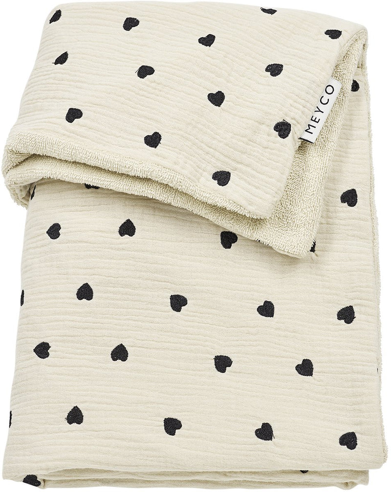 Meyco baby sweet heart ledikant deken - pre-washed hydrofiel - soft sand - 100x150cm - 1.5 tog