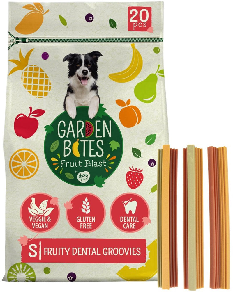 Garden bites duvoplus - fruity dental groovies hondensnacks - hondensnoepjes - vegetarisch glutenvrij - small 20st