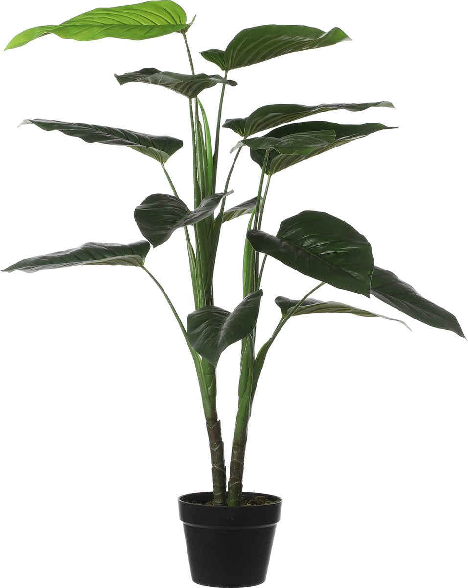 Mica decorations grote kunstplant - philodendron - groen - 100 cm - zwarte pot - kamerplant - nepplant - planten