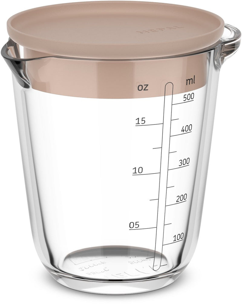 Mepal glas maatbeker met deksel chef it - 500 ml - maataanduiding - vaatwasmachine-. magnetron- en ovenbestendig - bakspullen - chalk