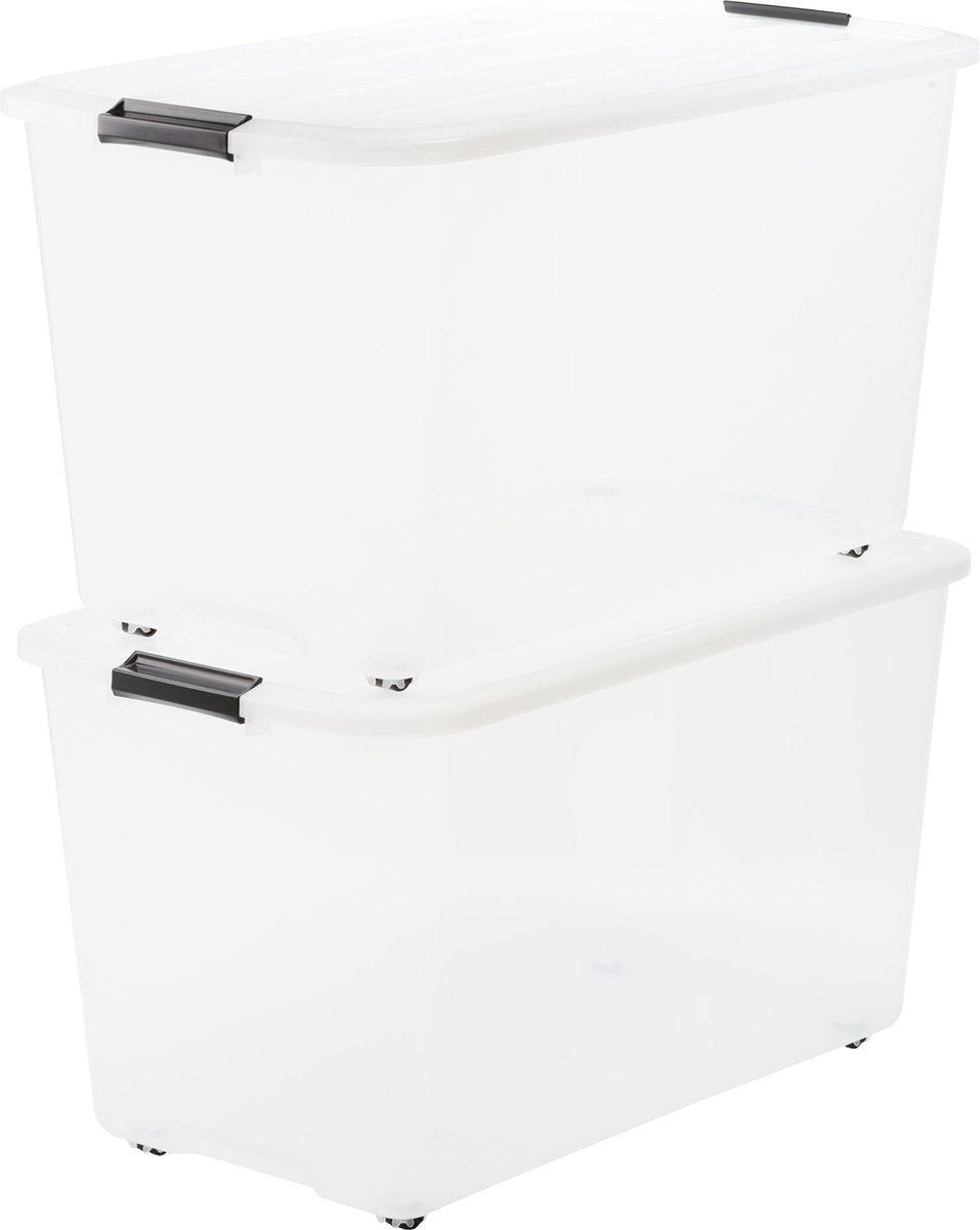 Iris topbox opbergbox - 70l - kunststof - met wielen - transparant - set van 2