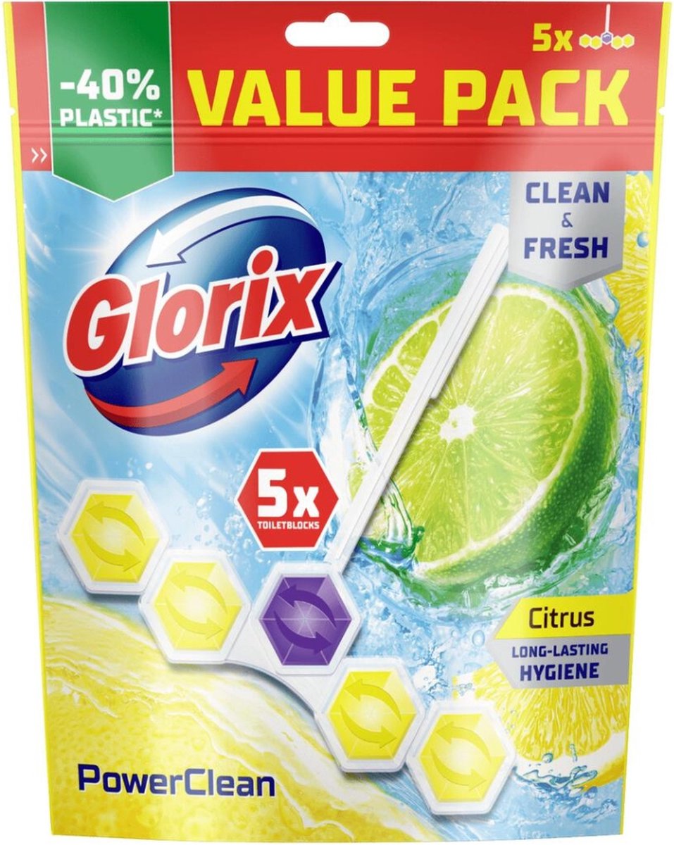 Glorix power 5 wc blokjes - citrus - 5 stuks - voordeelverpakking