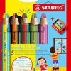 Stabilo woody 3 in 1 duo - multi talent kleurpotloden - etui met 5 kleuren puntenslijper