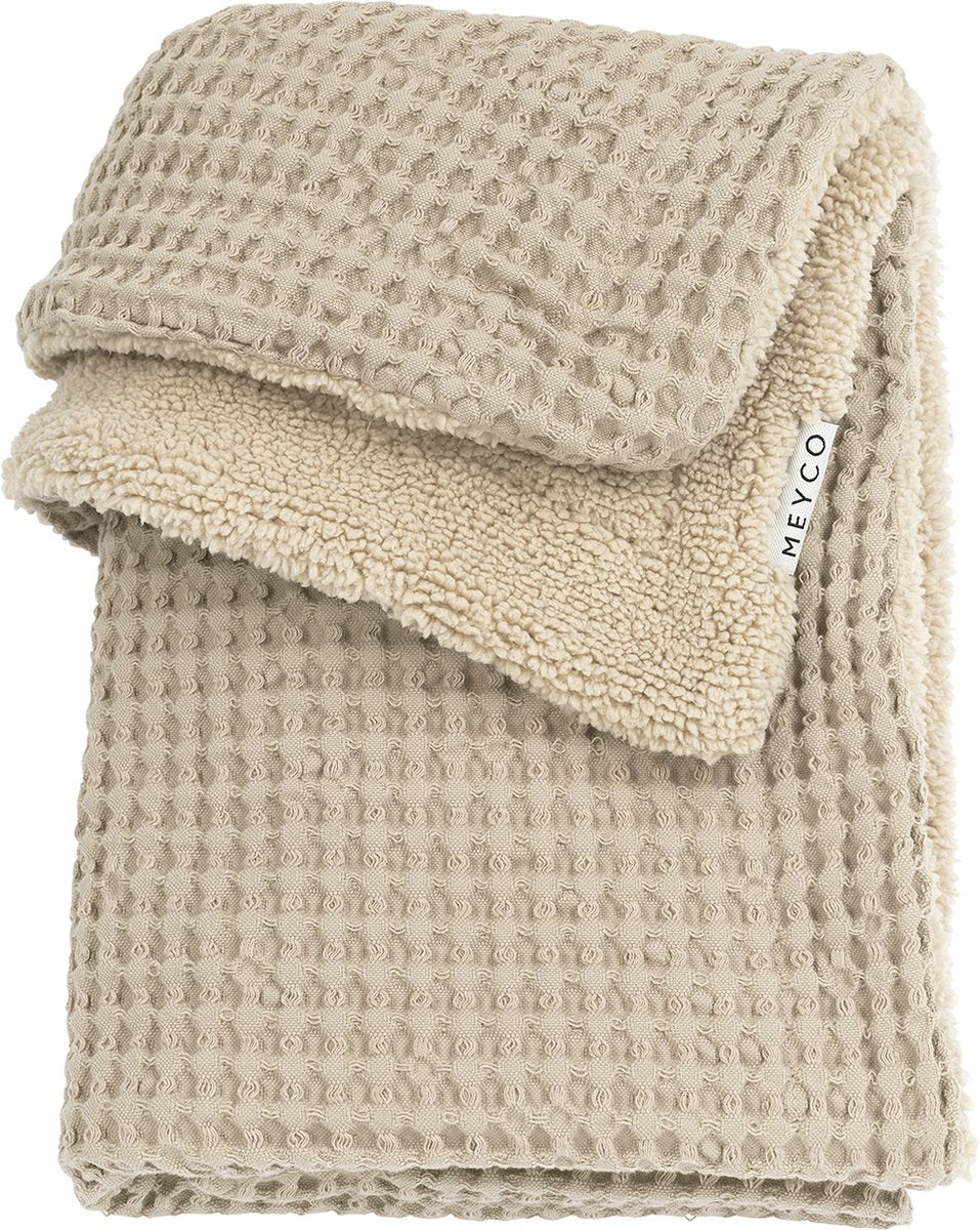 Meyco baby wafel teddy ledikant deken - sand - 100x150cm - 2.0 tog