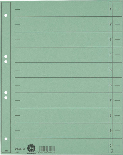 Leitz staffeltabblad karton - beschrijfbare tabs, 2 4-rings - voor ordners en ringbanden - groen