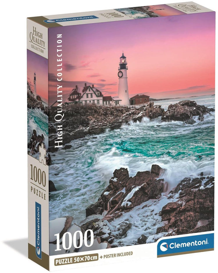Clementoni legpuzzel first snow at portland head - puzzel 1000 stukjes vuurtoren - high quality collection - compact box - puzzels voor volwassenen