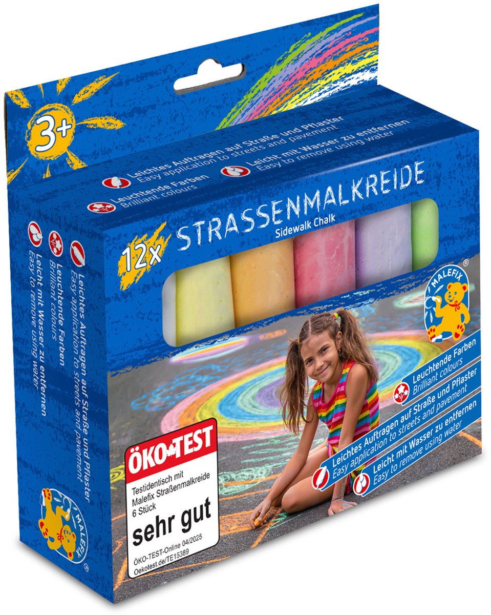 Pustefix stoepkrijt - 12 stuks - geef de wereld kleur - 4 jaar