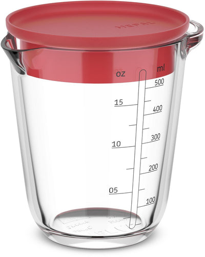 Mepal glas maatbeker met deksel chef it - 500 ml - maataanduiding - vaatwasmachine-. magnetron- en ovenbestendig - bakspullen - coral
