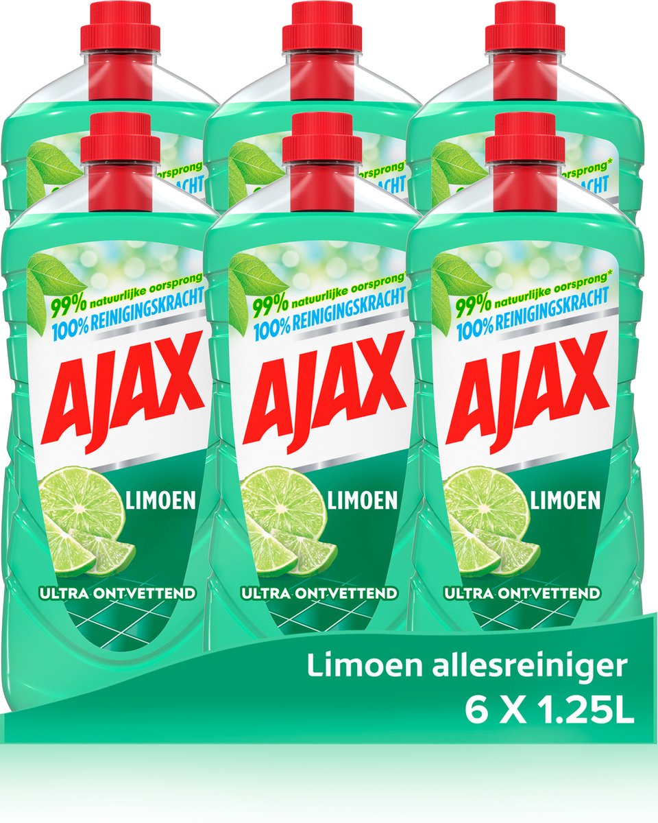 Ajax allesreiniger limoen 6 x 1.25l - voordeelverpakking