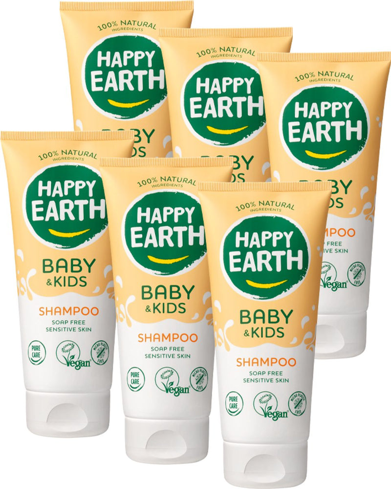 Happy earth shampoo - baby kids - babyverzorging - 100% natuurlijk - 6 x 200 ml