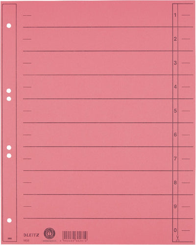 Leitz staffeltabblad karton - beschrijfbare tabs, 2 4-rings - voor ordners en ringbanden - rood