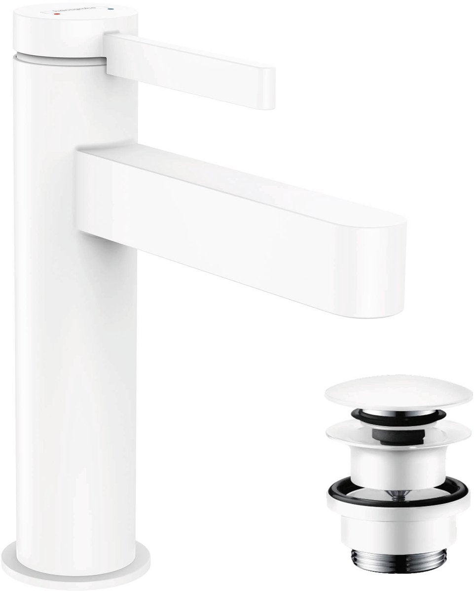 Hansgrohe finoris - wastafelmengkraan - ééngreeps bediening - met afvoerplug - 110mm - mat wit