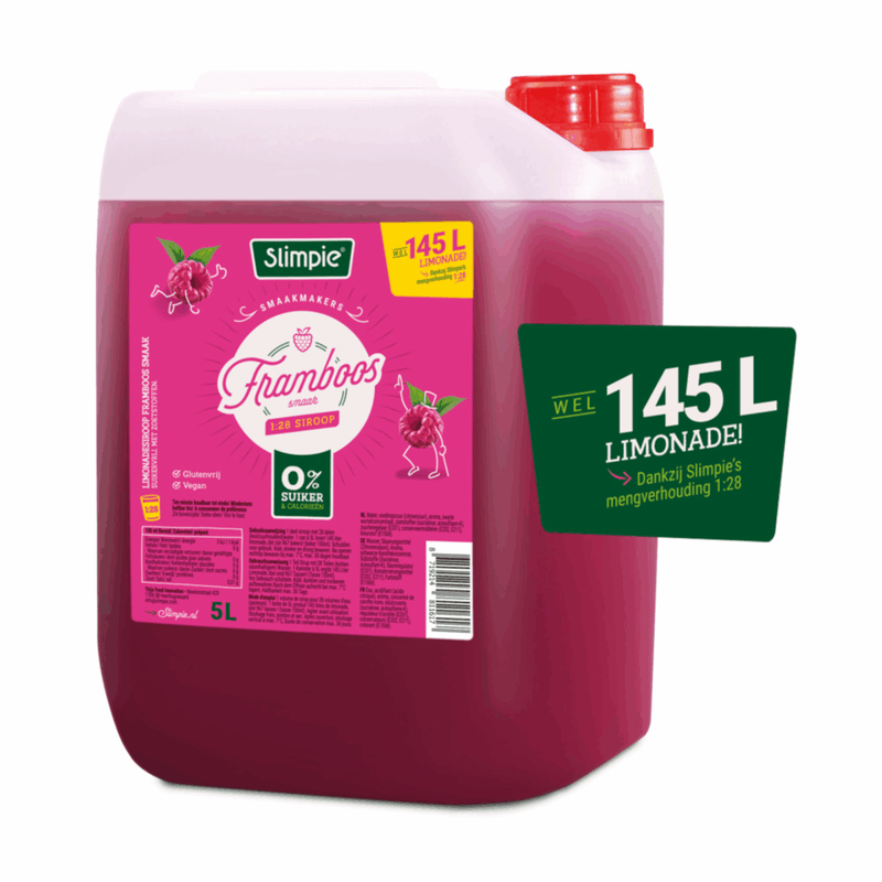 Slimpie limonadesiroop framboos suikervrij 1:28 (5 liter)