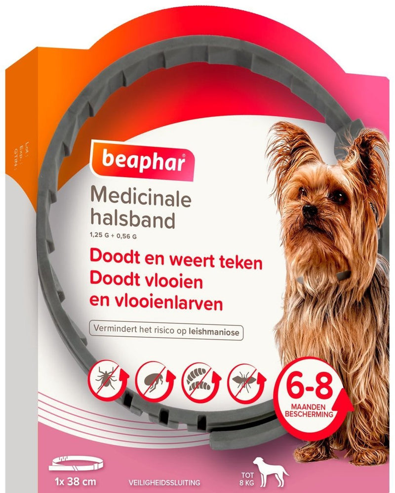 Beaphar medicinale halsband hond tot 8 kg - tot 8 maanden bescherming tegen vlooien, teken en zandvliegen