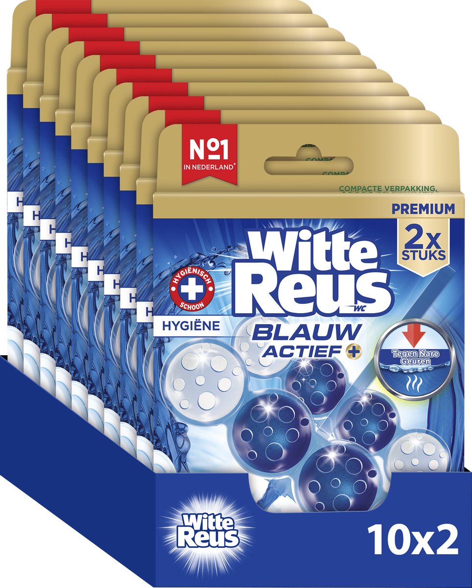 Witte reus blauw actief hygiene toiletblok 100g - wc blokjes - voordeelverpakking - 2x10 stuks