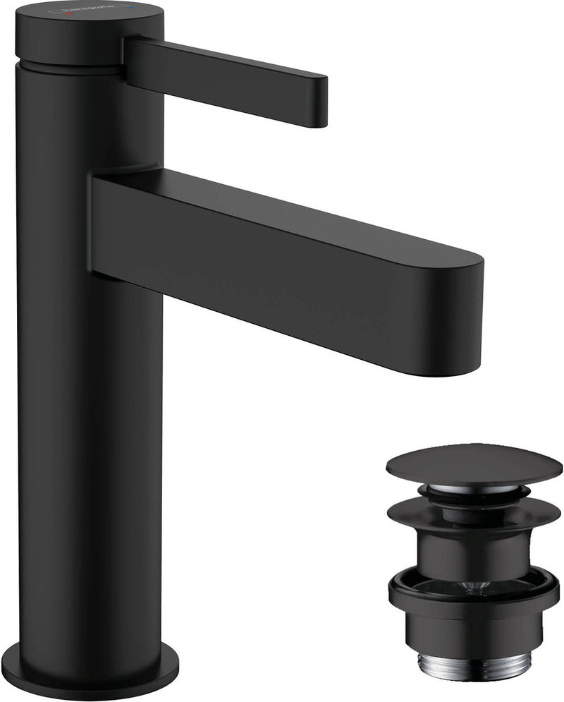 Hansgrohe finoris - wastafelmengkraan - ééngreeps bediening - met afvoerplug - 110mm - mat zwart