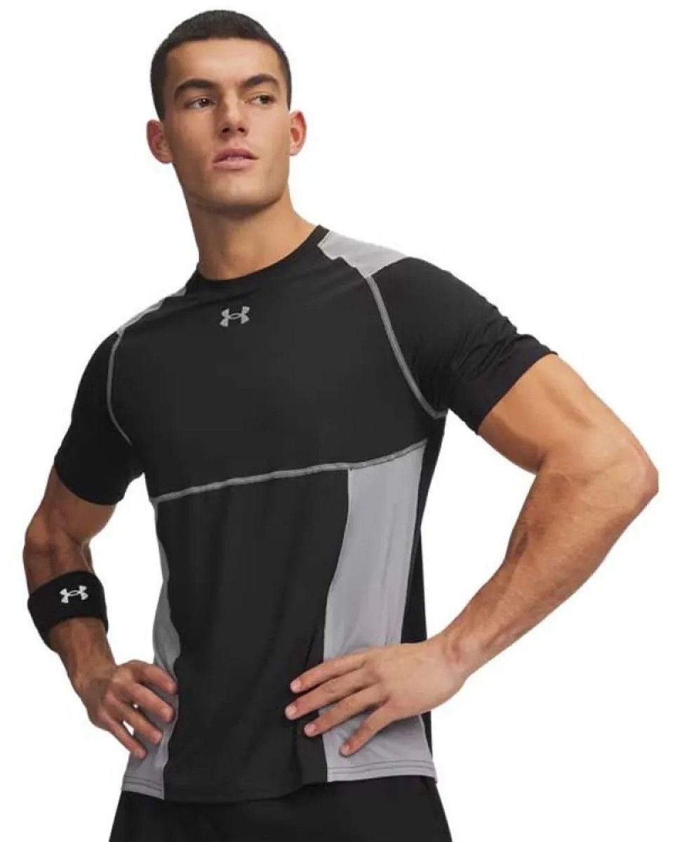 Under armour ua hg elite fitted ss-blk heren sportshirt - ultimate zwart steel reflective