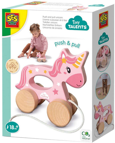 Ses creative tiny talents trekdier 2-in-1 - houten unicorn - vanaf 18 maanden - baby speelgoed - motorische ontwikkeling - schoencadeautjes sinterklaas