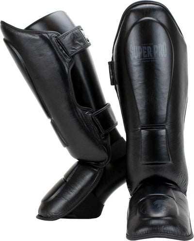 Super pro combat gear lederen scheenbeschermer guardian zwart small