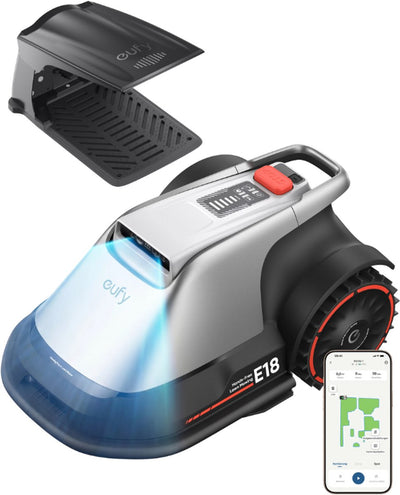 Eufy robotgrasmaaier e18 - draadloos - zonder rtk - geen signaalproblemen - 5 minuten-setup - automatische mapping tot 1200 m2 - obstakelvermijding - ride-on edge - bediening via app - met regenkap