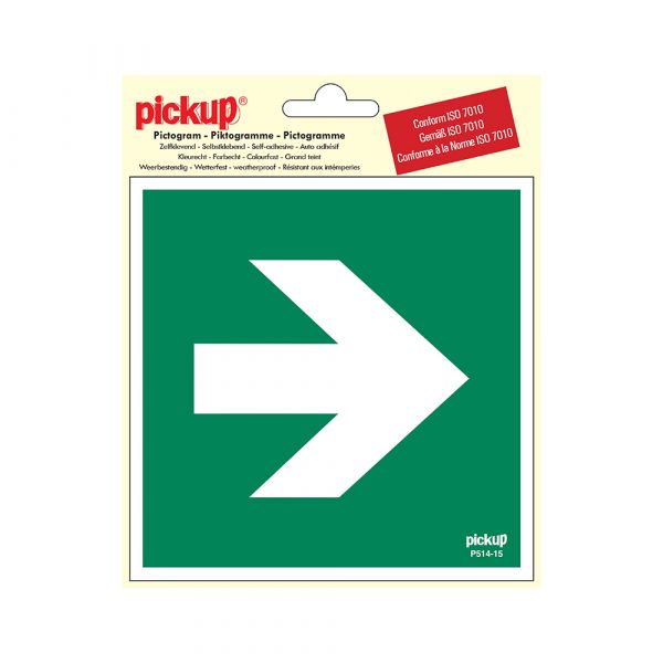 Sticker richtingspijl 90 - 150x150 mm.