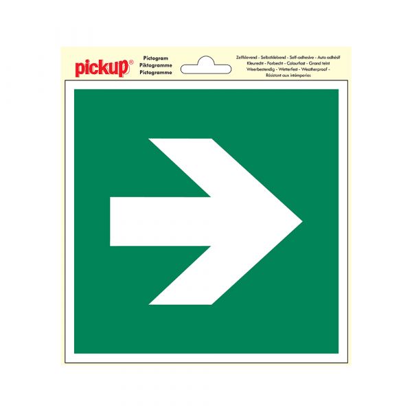 Sticker vluchtweg pijl recht - 200x200 mm.