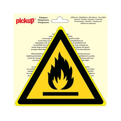 Sticker ontvlambare stoffen - 200 mm driehoek.