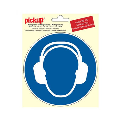 Sticker oorbescherming dragen - 150 mm rond.