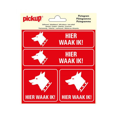 Sticker hier waak ik ! - 150x150 mm 4 stuks.
