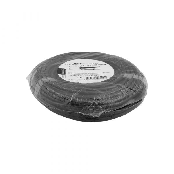 Huishoudsnoer 2x0.75 zwart 20 meter