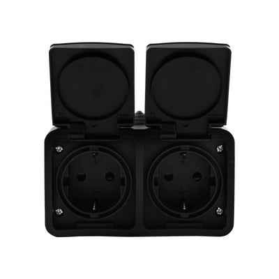 Q-link contactdoos opbouw - 2-voudig - horizontaal - zwart