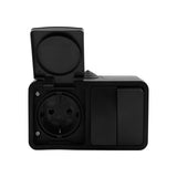 Q-link - wandcontactdoos - opbouw - 1-voudig stopcontact - dubbel serieschakelaar - spatwaterdicht ip54 - randaarde - kinderbeveiliging - mat zwart - afbeelding 2