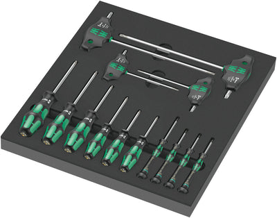 Wera 9712 schuimrubberen inzetstuk met torx hf-schroevendraaiers set 1, 14‑delig (zwart grijs, in schuiminzet voor werkplaatswagen)
